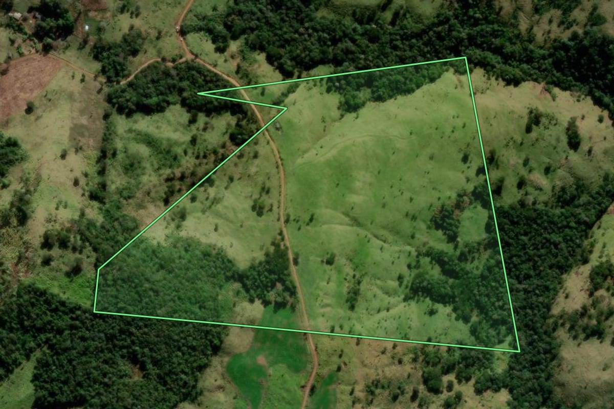 Imagem de satélite do imóvel rural em Boa Ventura de São Roque (PR), com o contorno declarado no CAR desenhado por cima.