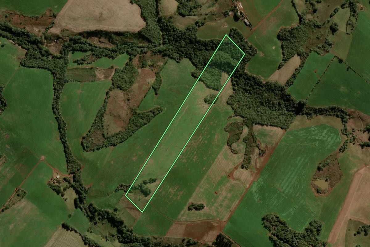 Imagem de satélite do imóvel rural em Boa Ventura de São Roque (PR), com o contorno declarado no CAR desenhado por cima.