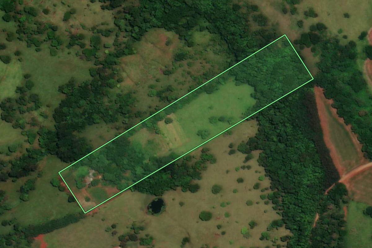 Imagem de satélite do imóvel rural em Boa Vista da Aparecida (PR), com o contorno declarado no CAR desenhado por cima.