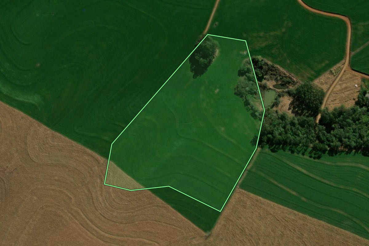 Imagem de satélite do imóvel rural em Boa Vista da Aparecida (PR), com o contorno declarado no CAR desenhado por cima.
