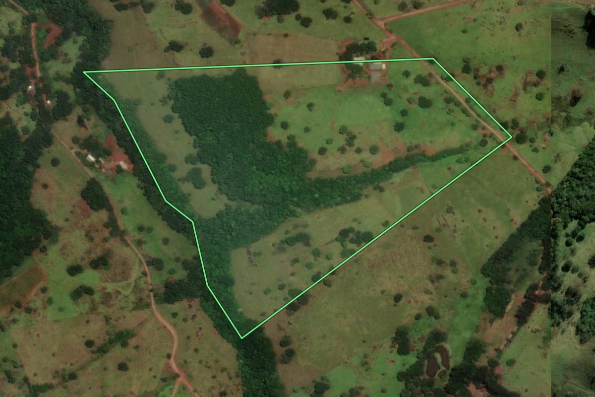 Imagem de satélite do imóvel rural em Boa Vista da Aparecida (PR), com o contorno declarado no CAR desenhado por cima.