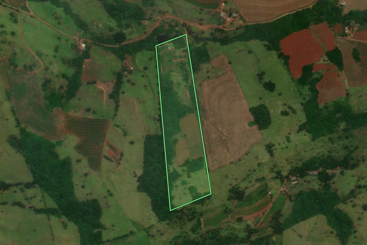 Imagem de satélite do imóvel rural em Boa Vista da Aparecida (PR), com o contorno declarado no CAR desenhado por cima.