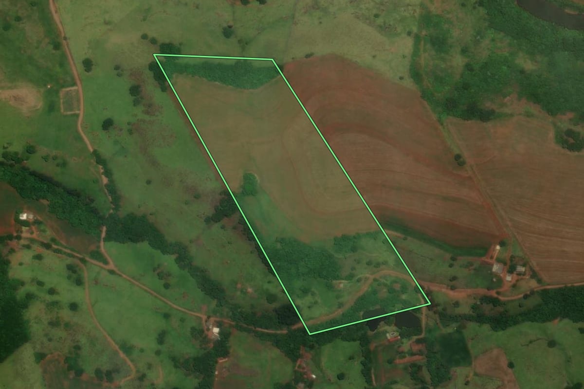 Imagem de satélite do imóvel rural em Boa Vista da Aparecida (PR), com o contorno declarado no CAR desenhado por cima.
