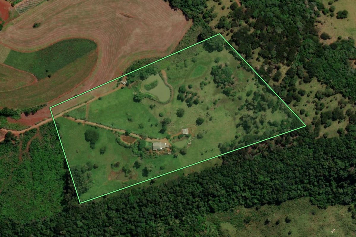 Imagem de satélite do imóvel rural em Boa Vista da Aparecida (PR), com o contorno declarado no CAR desenhado por cima.