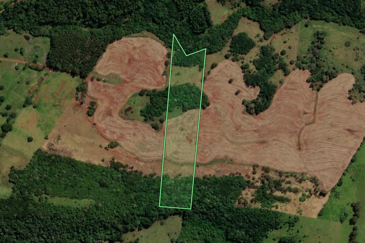 Imagem de satélite do imóvel rural em Boa Vista da Aparecida (PR), com o contorno declarado no CAR desenhado por cima.