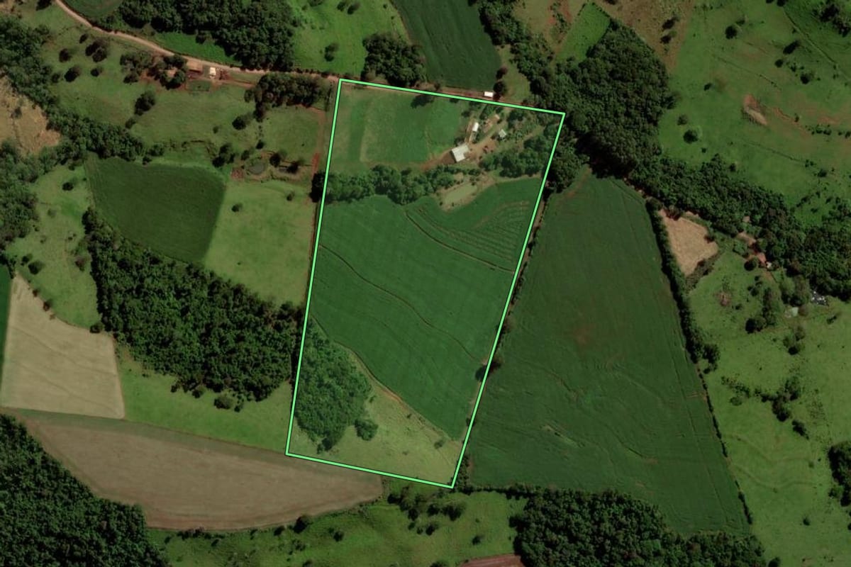 Imagem de satélite do imóvel rural em Boa Vista da Aparecida (PR), com o contorno declarado no CAR desenhado por cima.