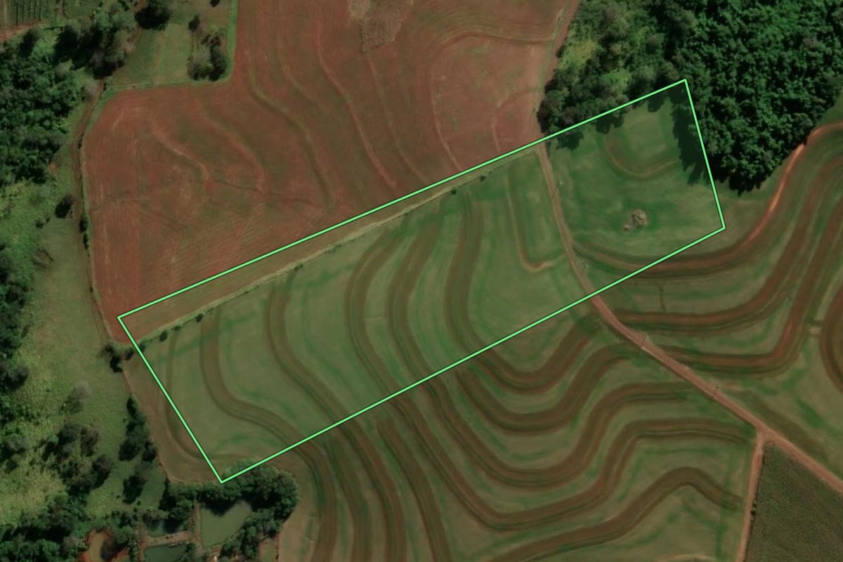 Imagem de satélite do imóvel rural em Boa Vista da Aparecida (PR), com o contorno declarado no CAR desenhado por cima.