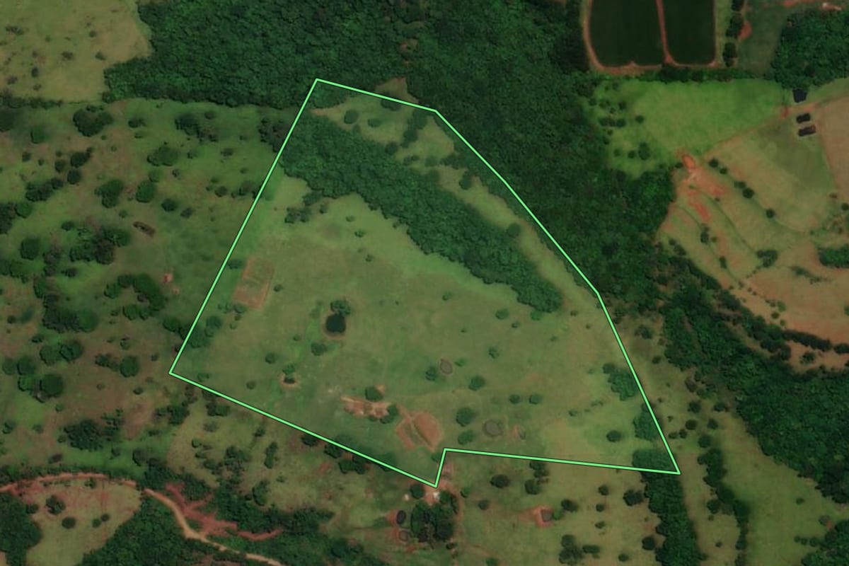 Imagem de satélite do imóvel rural em Boa Vista da Aparecida (PR), com o contorno declarado no CAR desenhado por cima.
