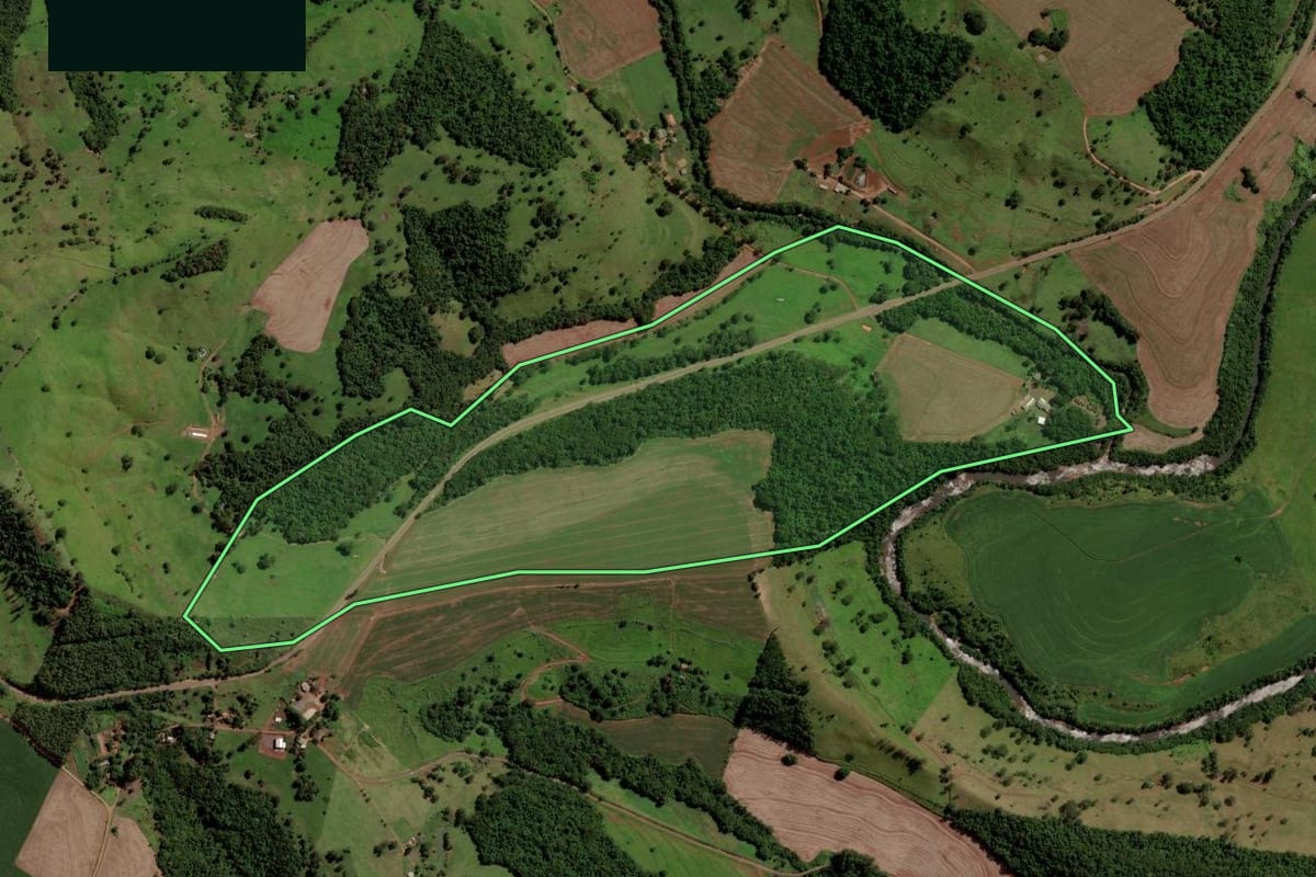 Imagem de satélite do imóvel rural em Boa Vista da Aparecida (PR), com o contorno declarado no CAR desenhado por cima.