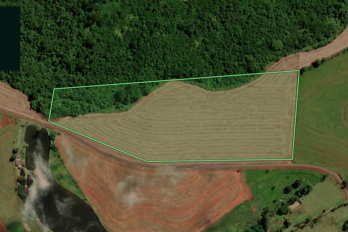 Imagem de satélite do imóvel rural em Boa Vista da Aparecida (PR), com o contorno declarado no CAR desenhado por cima.