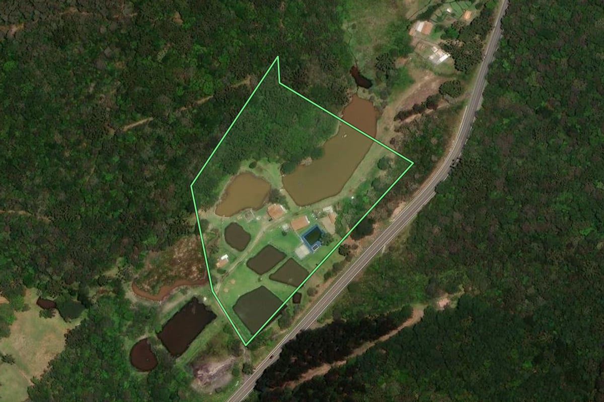 Imagem de satélite do imóvel rural em Bocaiúva do Sul (PR), com o contorno declarado no CAR desenhado por cima.