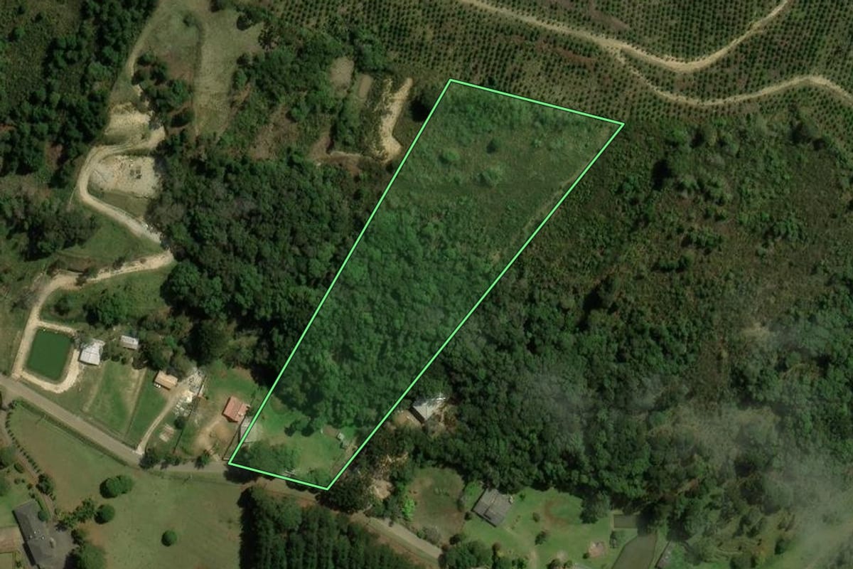 Imagem de satélite do imóvel rural em Bocaiúva do Sul (PR), com o contorno declarado no CAR desenhado por cima.