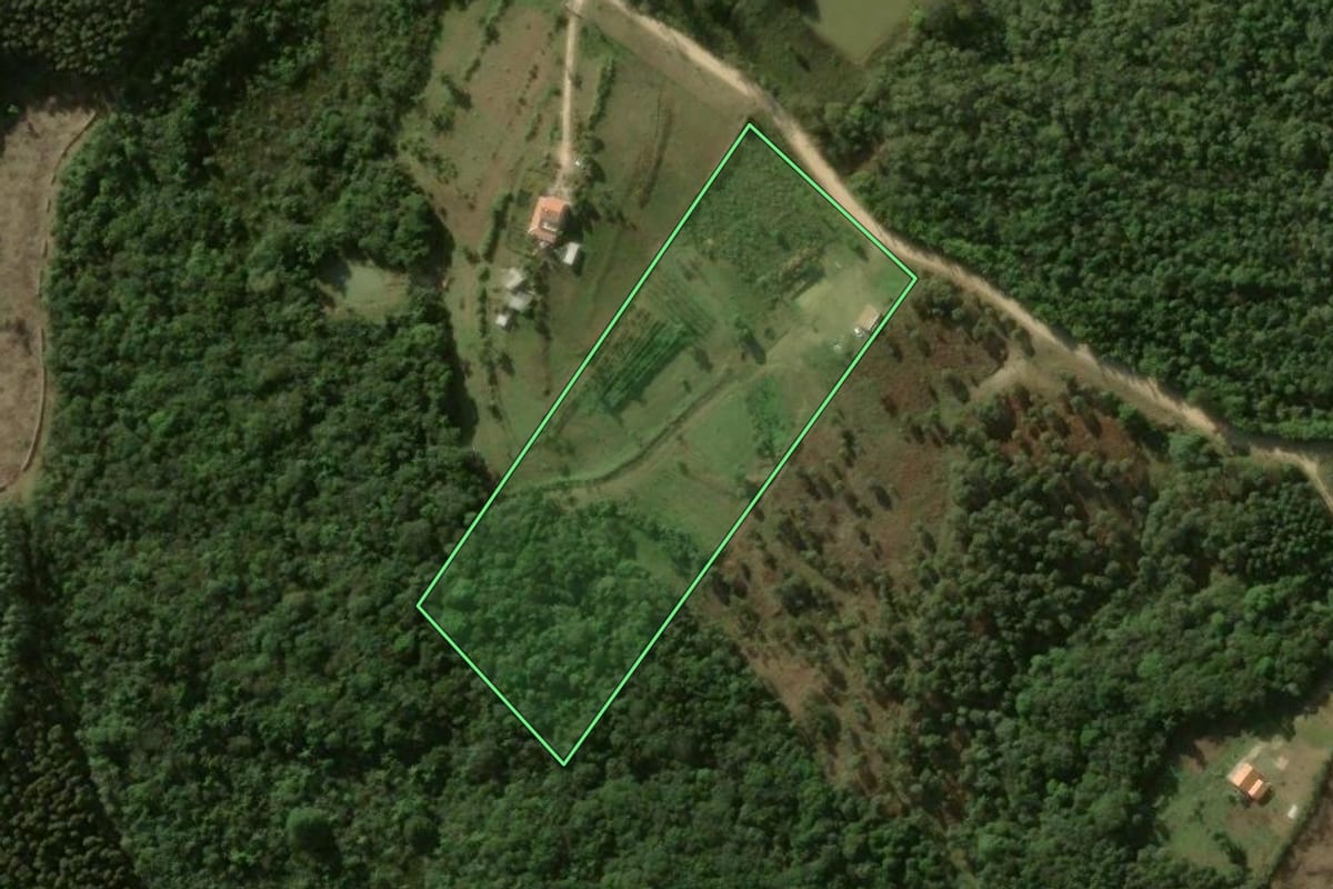 Imagem de satélite do imóvel rural em Bocaiúva do Sul (PR), com o contorno declarado no CAR desenhado por cima.