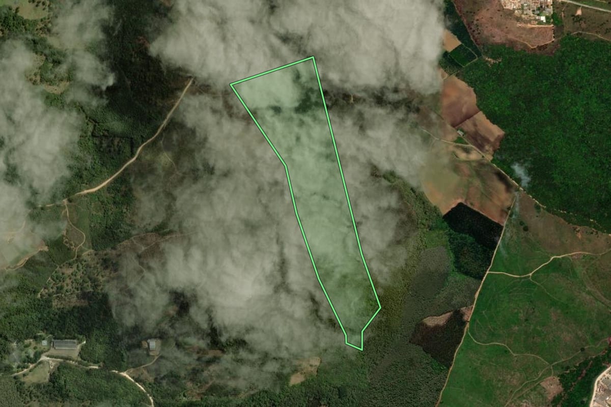 Imagem de satélite do imóvel rural em Bocaiúva do Sul (PR), com o contorno declarado no CAR desenhado por cima.