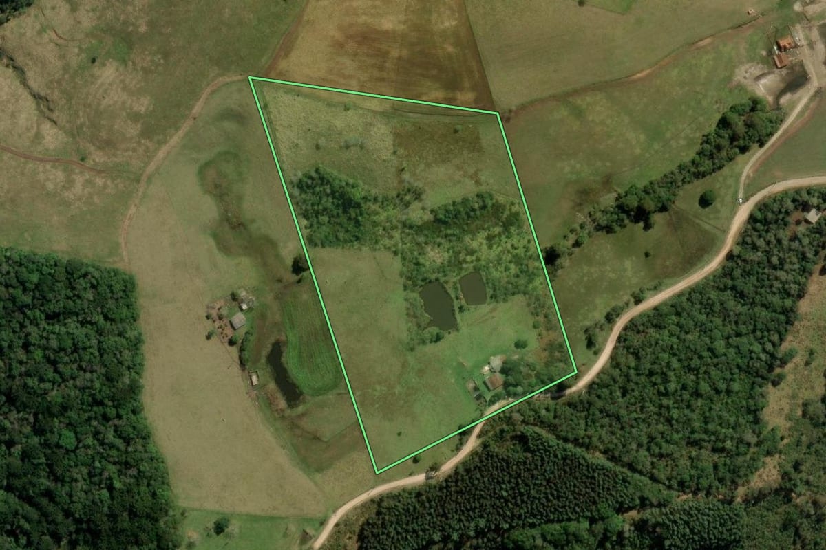 Imagem de satélite do imóvel rural em Bocaiúva do Sul (PR), com o contorno declarado no CAR desenhado por cima.