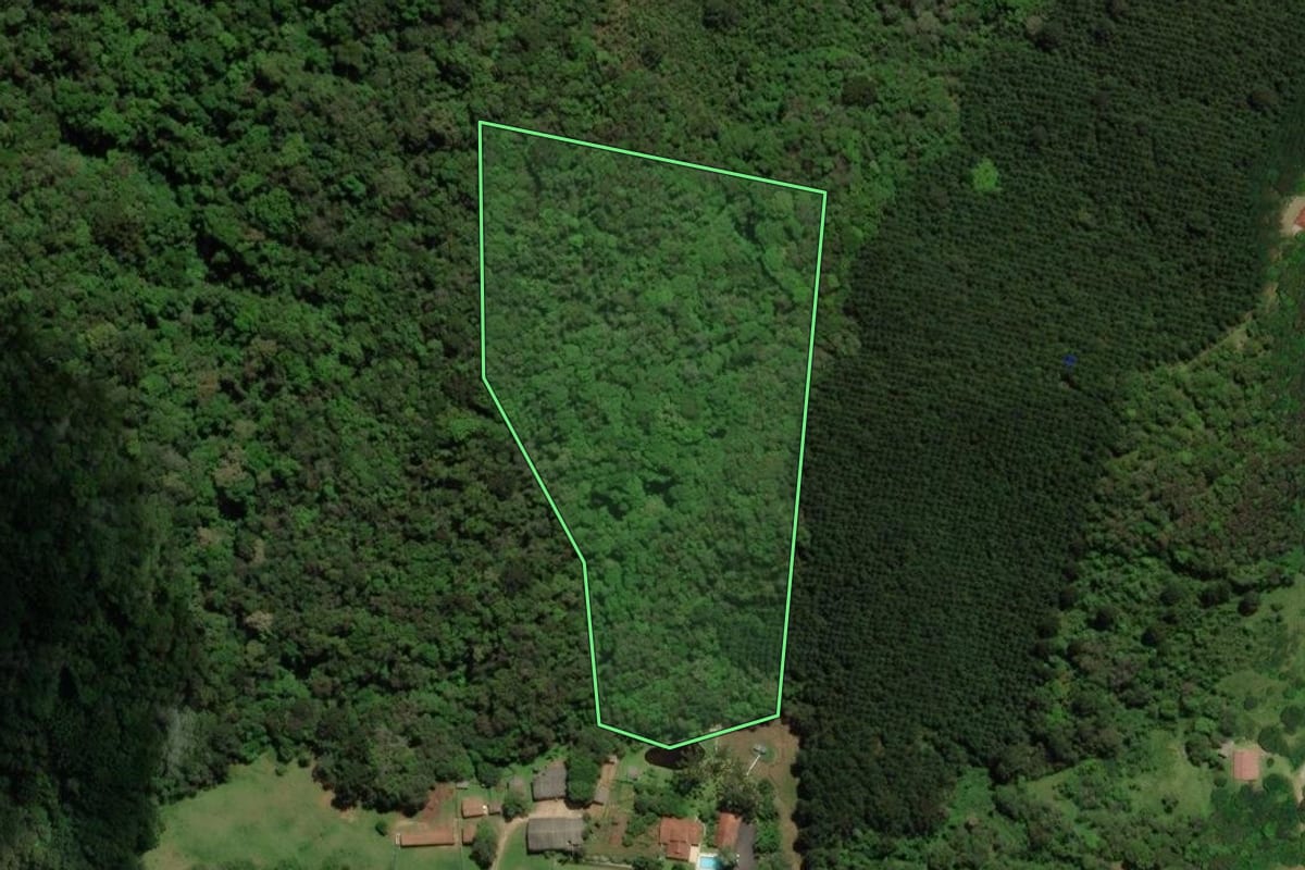 Imagem de satélite do imóvel rural em Bocaiúva do Sul (PR), com o contorno declarado no CAR desenhado por cima.