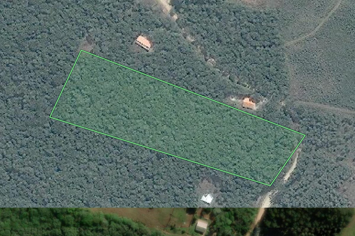 Imagem de satélite do imóvel rural em Bocaiúva do Sul (PR), com o contorno declarado no CAR desenhado por cima.