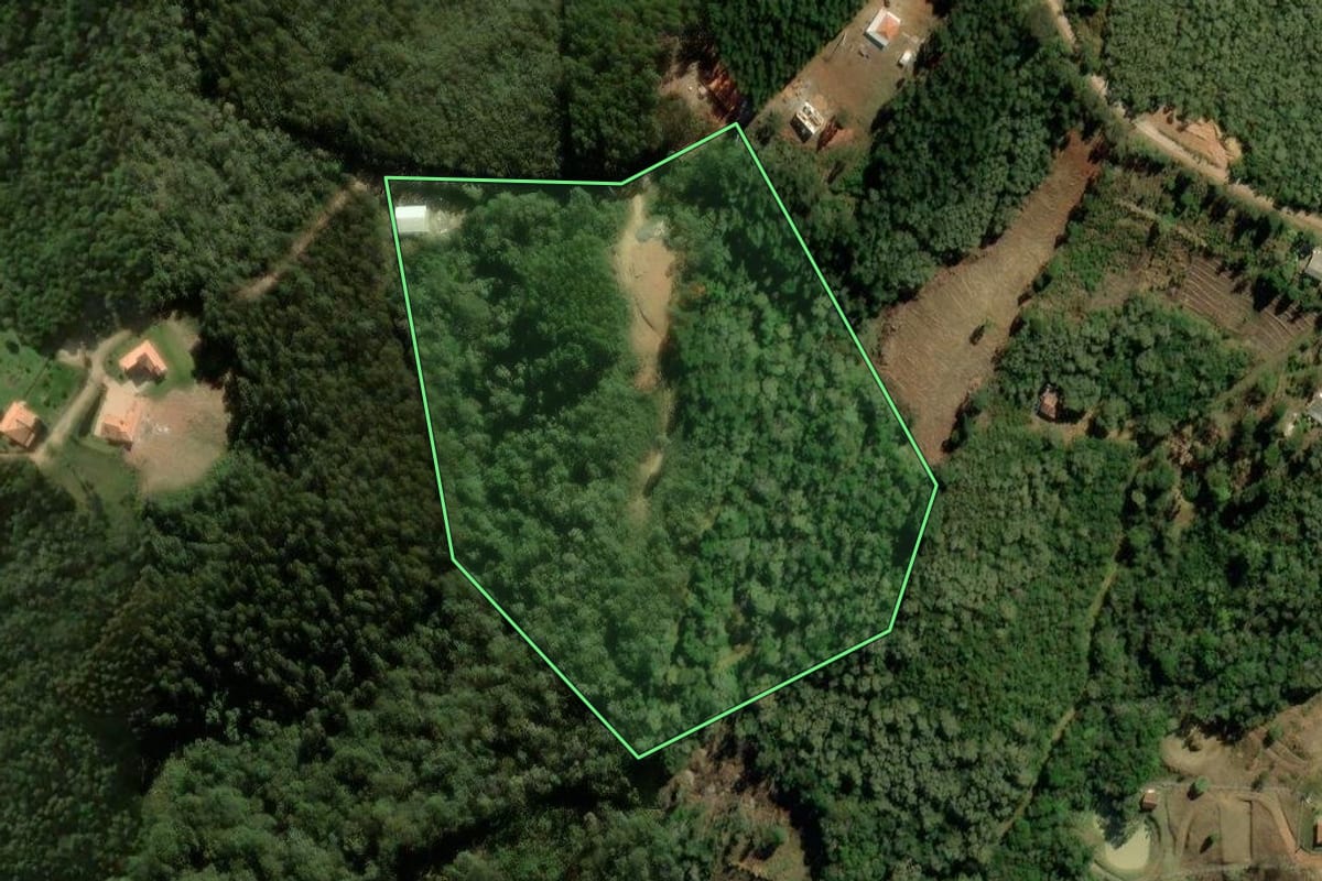 Imagem de satélite do imóvel rural em Bocaiúva do Sul (PR), com o contorno declarado no CAR desenhado por cima.