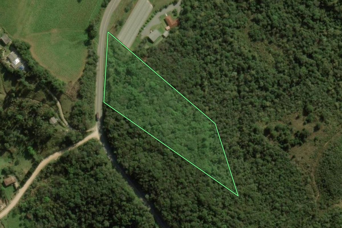 Imagem de satélite do imóvel rural em Bocaiúva do Sul (PR), com o contorno declarado no CAR desenhado por cima.