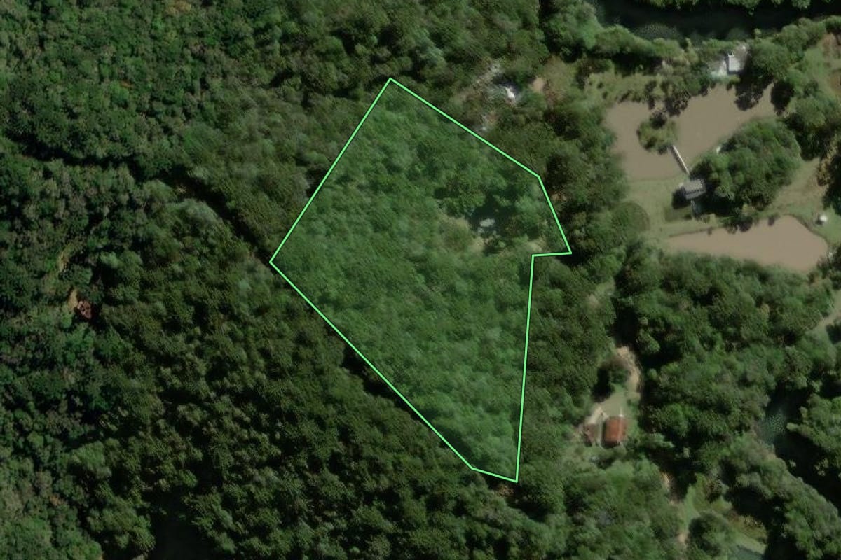 Imagem de satélite do imóvel rural em Bocaiúva do Sul (PR), com o contorno declarado no CAR desenhado por cima.