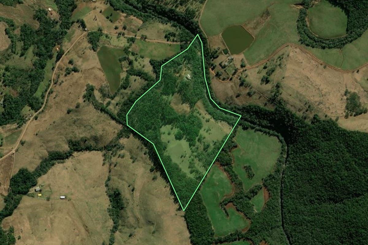 Imagem de satélite do imóvel rural em Bom Jesus do Sul (PR), com o contorno declarado no CAR desenhado por cima.