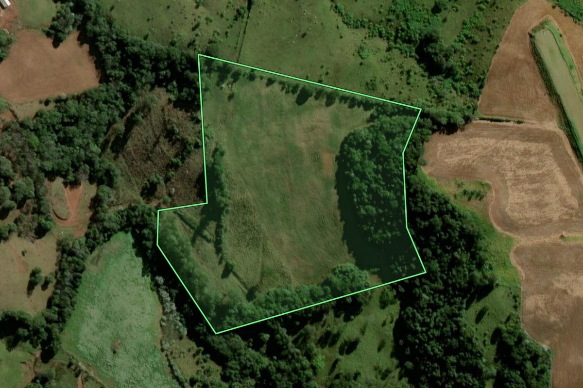 Imagem de satélite do imóvel rural em Bom Jesus do Sul (PR), com o contorno declarado no CAR desenhado por cima.