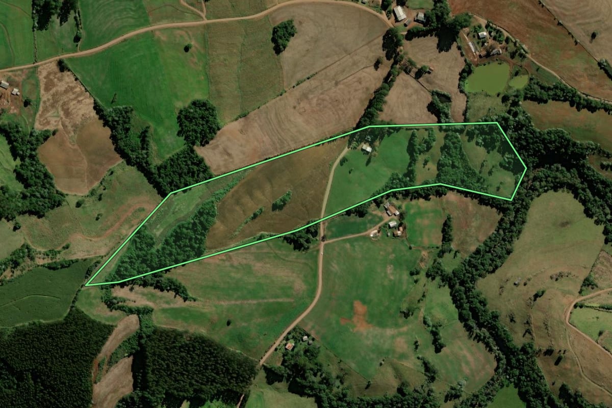Imagem de satélite do imóvel rural em Bom Jesus do Sul (PR), com o contorno declarado no CAR desenhado por cima.