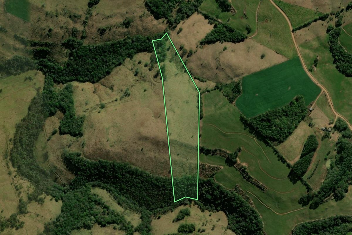 Imagem de satélite do imóvel rural em Bom Jesus do Sul (PR), com o contorno declarado no CAR desenhado por cima.
