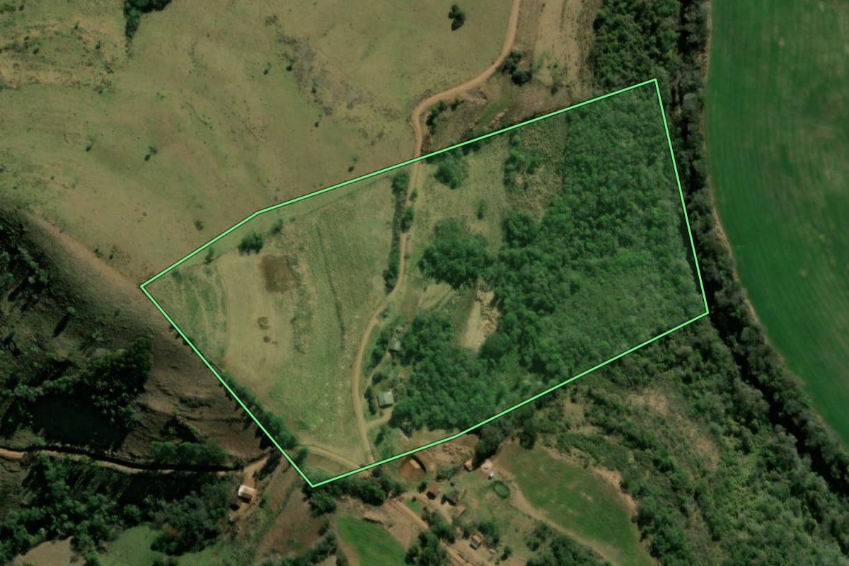 Imagem de satélite do imóvel rural em Bom Jesus do Sul (PR), com o contorno declarado no CAR desenhado por cima.