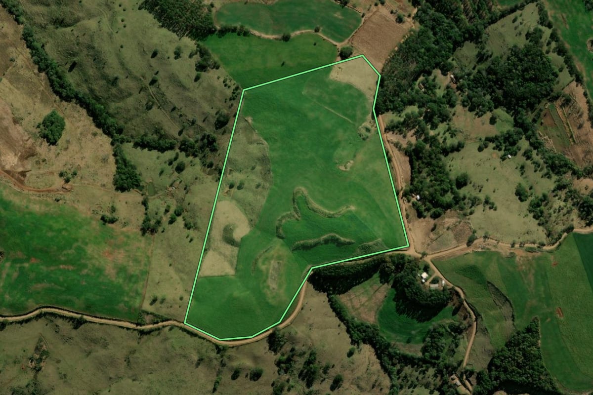 Imagem de satélite do imóvel rural em Bom Jesus do Sul (PR), com o contorno declarado no CAR desenhado por cima.