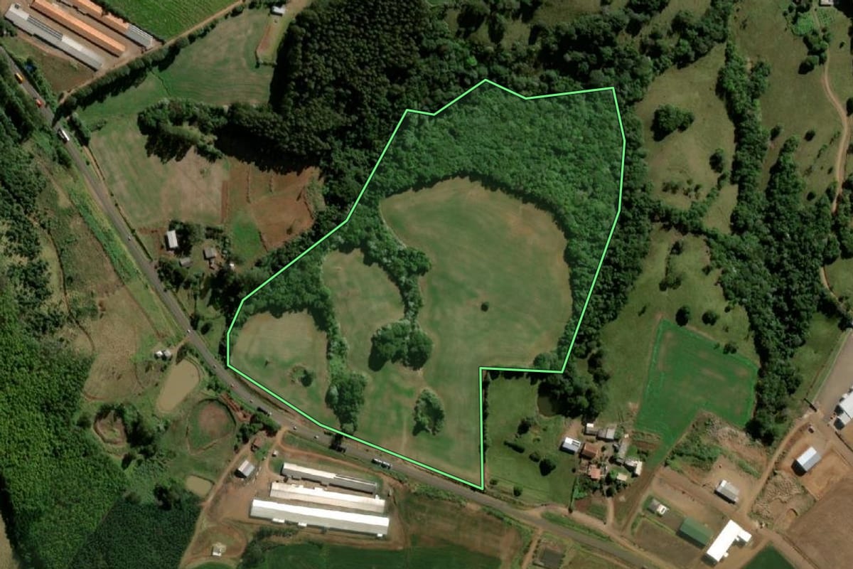Imagem de satélite do imóvel rural em Bom Jesus do Sul (PR), com o contorno declarado no CAR desenhado por cima.