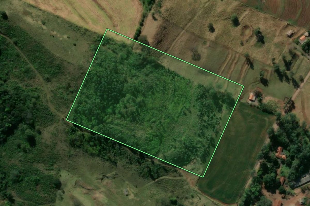 Imagem de satélite do imóvel rural em Bom Sucesso (PR), com o contorno declarado no CAR desenhado por cima.
