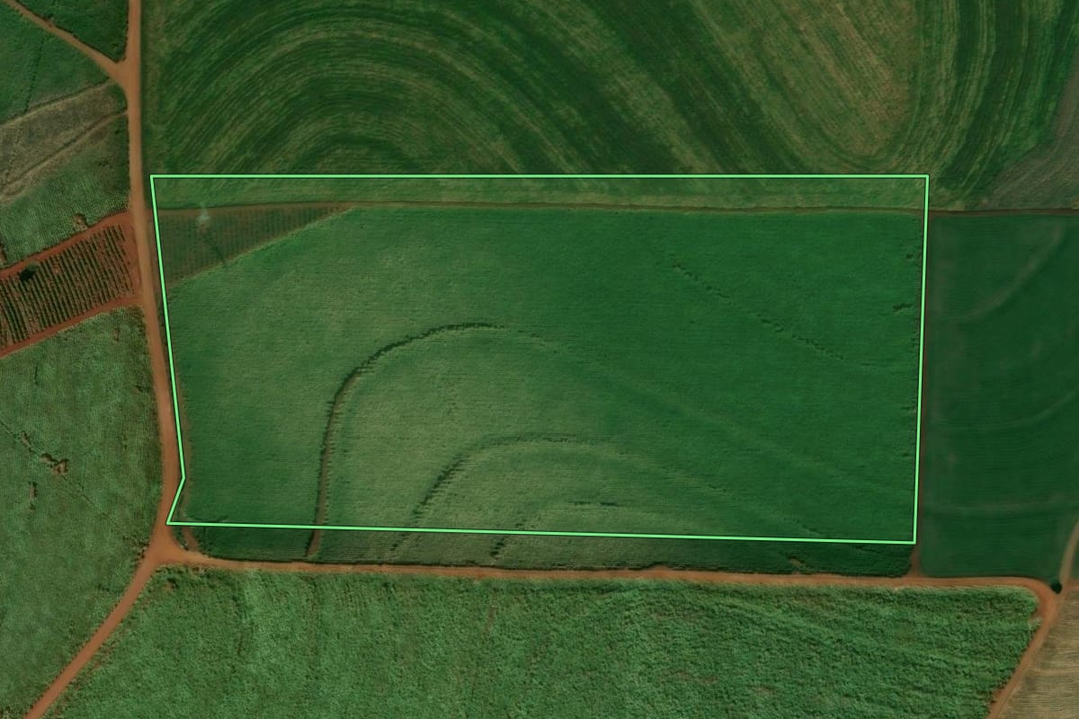 Imagem de satélite do imóvel rural em Bom Sucesso (PR), com o contorno declarado no CAR desenhado por cima.