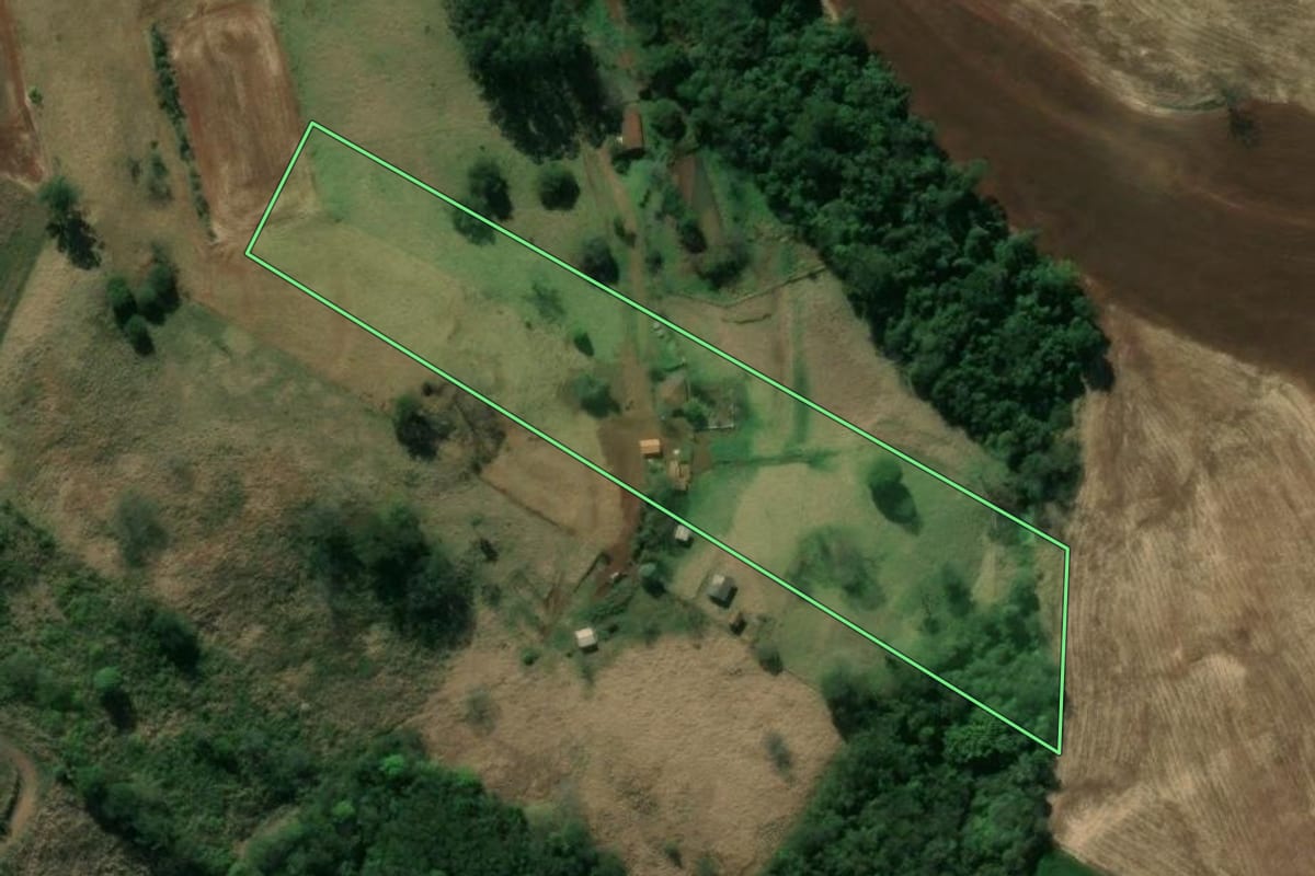 Imagem de satélite do imóvel rural em Bom Sucesso (PR), com o contorno declarado no CAR desenhado por cima.
