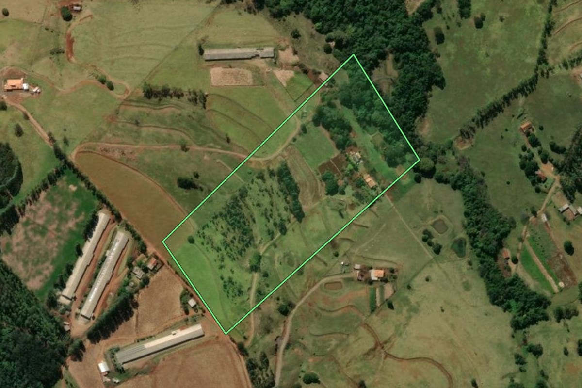 Imagem de satélite do imóvel rural em Bom Sucesso (PR), com o contorno declarado no CAR desenhado por cima.