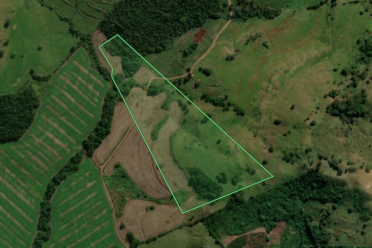 Imagem de satélite do imóvel rural em Bom Sucesso (PR), com o contorno declarado no CAR desenhado por cima.