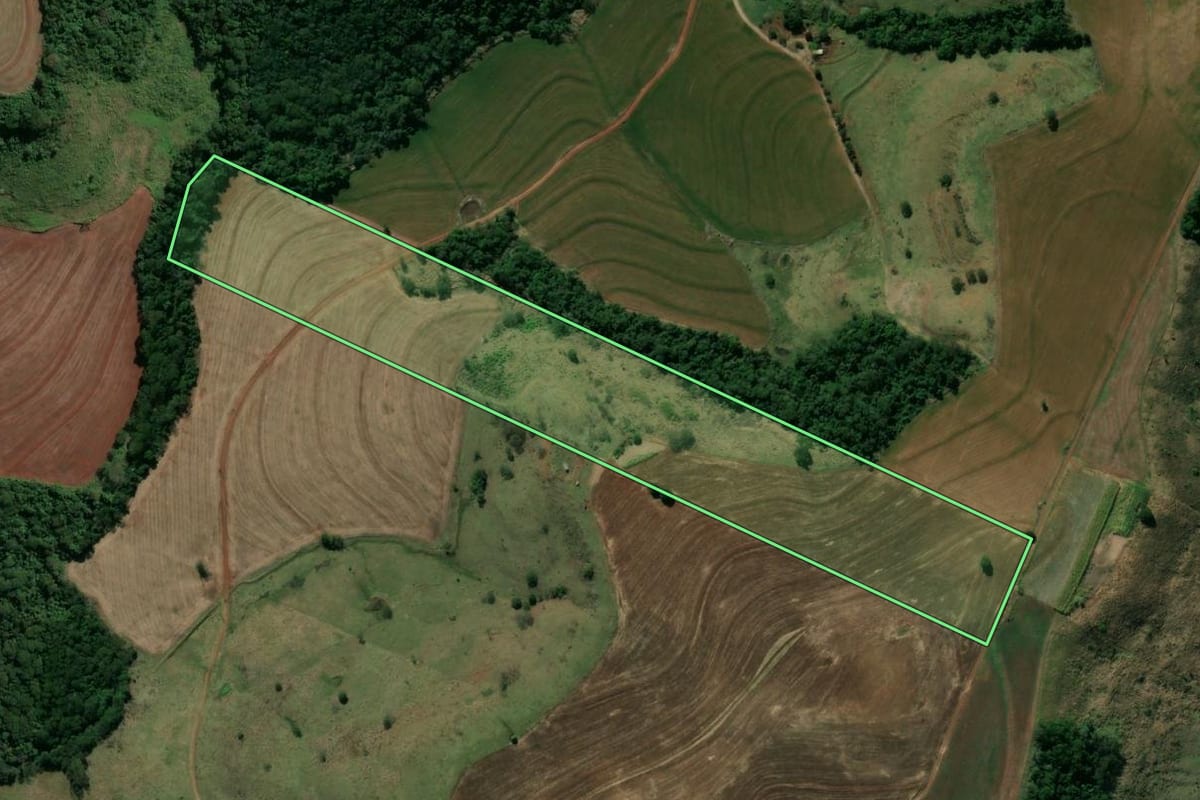 Imagem de satélite do imóvel rural em Bom Sucesso (PR), com o contorno declarado no CAR desenhado por cima.