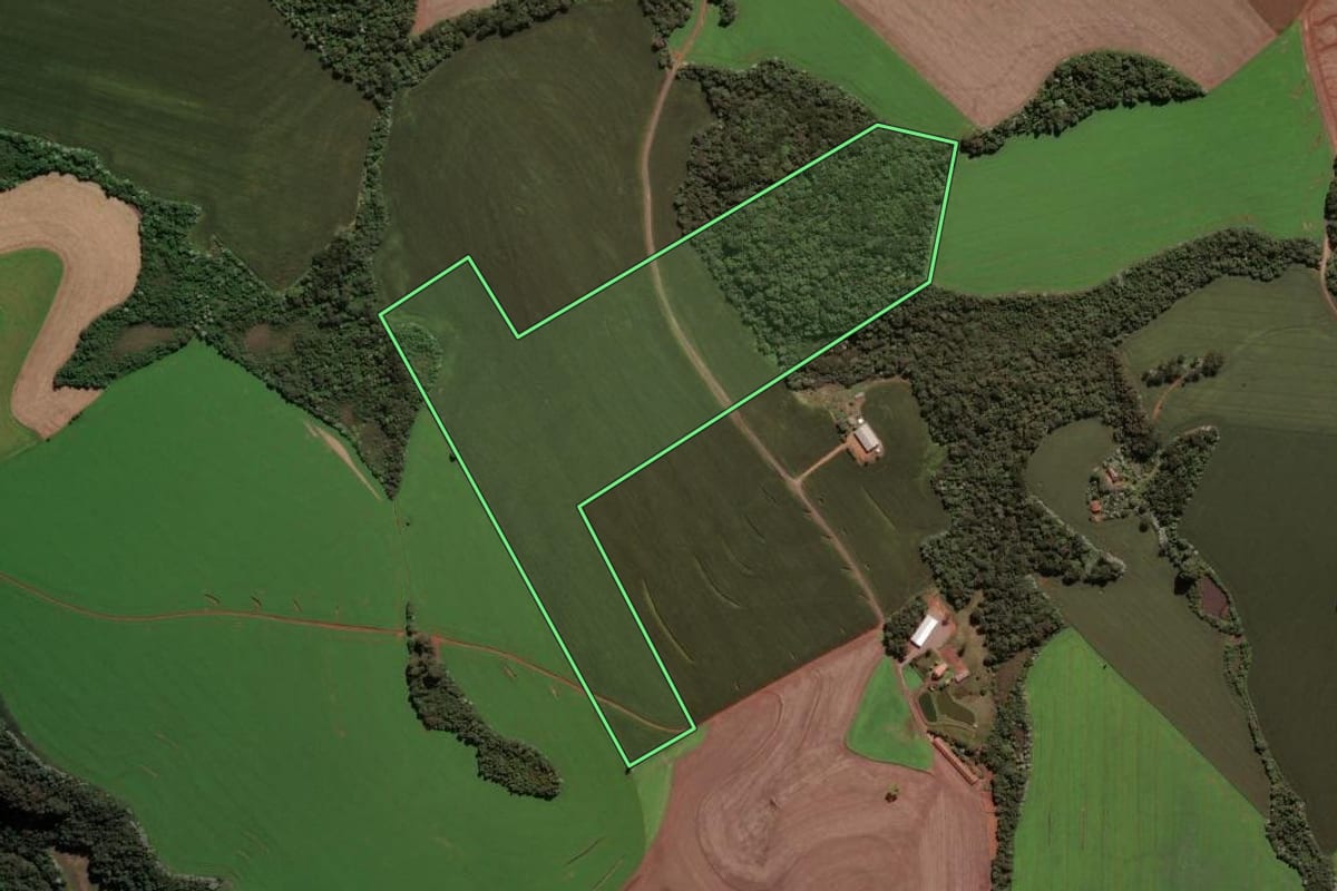 Imagem de satélite do imóvel rural em Renascença (PR), com o contorno declarado no CAR desenhado por cima.