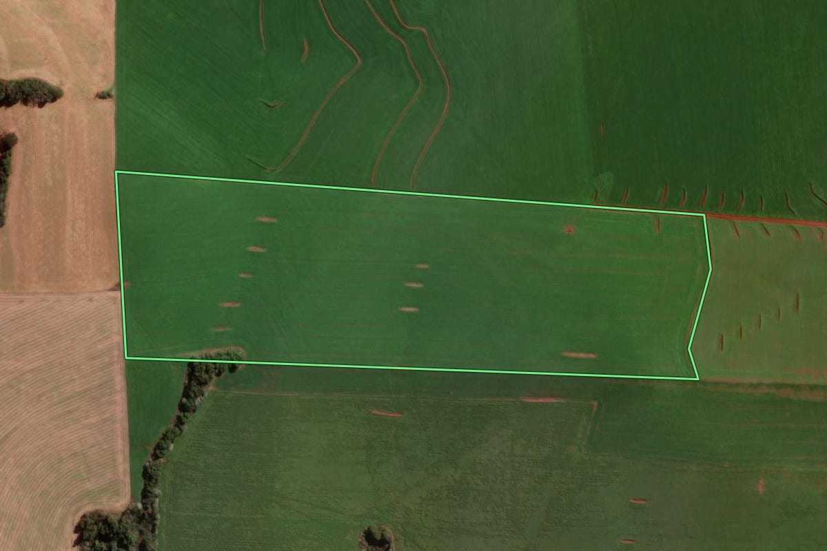 Imagem de satélite do imóvel rural em Bom Sucesso do Sul (PR), com o contorno declarado no CAR desenhado por cima.