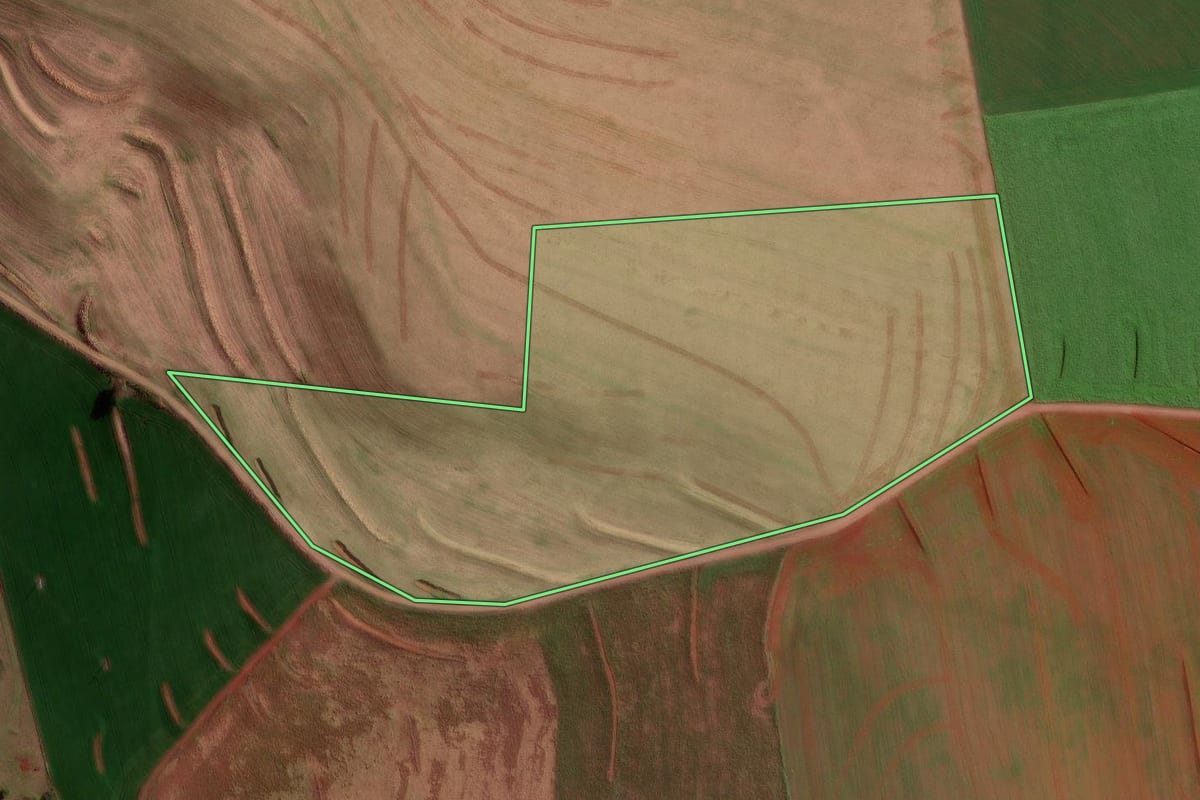 Imagem de satélite do imóvel rural em Bom Sucesso do Sul (PR), com o contorno declarado no CAR desenhado por cima.