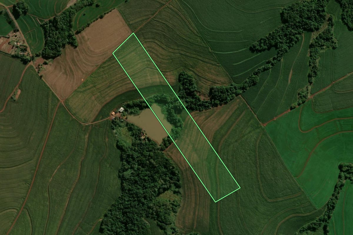 Imagem de satélite do imóvel rural em Borrazópolis (PR), com o contorno declarado no CAR desenhado por cima.