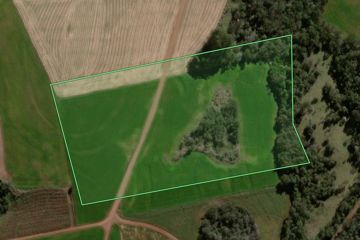 Imagem de satélite do imóvel rural em Braganey (PR), com o contorno declarado no CAR desenhado por cima.