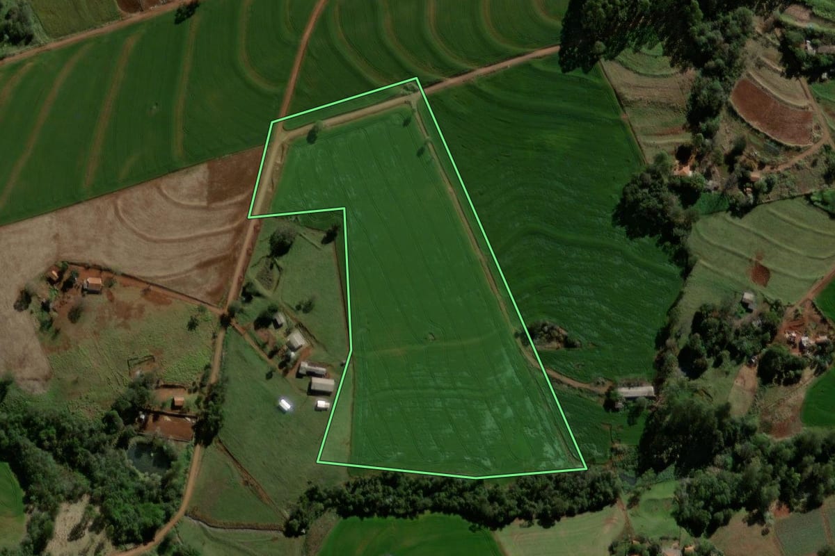 Imagem de satélite do imóvel rural em Braganey (PR), com o contorno declarado no CAR desenhado por cima.