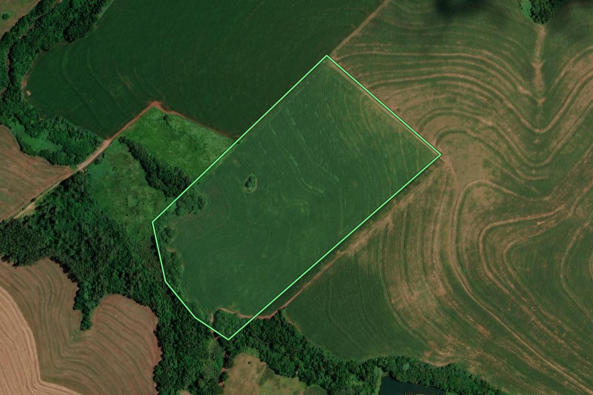 Imagem de satélite do imóvel rural em Brasilândia do Sul (PR), com o contorno declarado no CAR desenhado por cima.