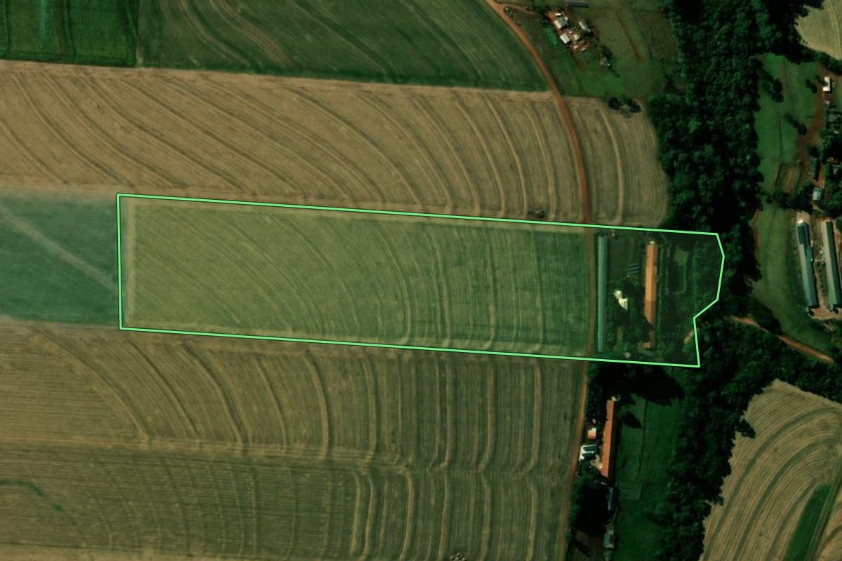 Imagem de satélite do imóvel rural em Cafelândia (PR), com o contorno declarado no CAR desenhado por cima.