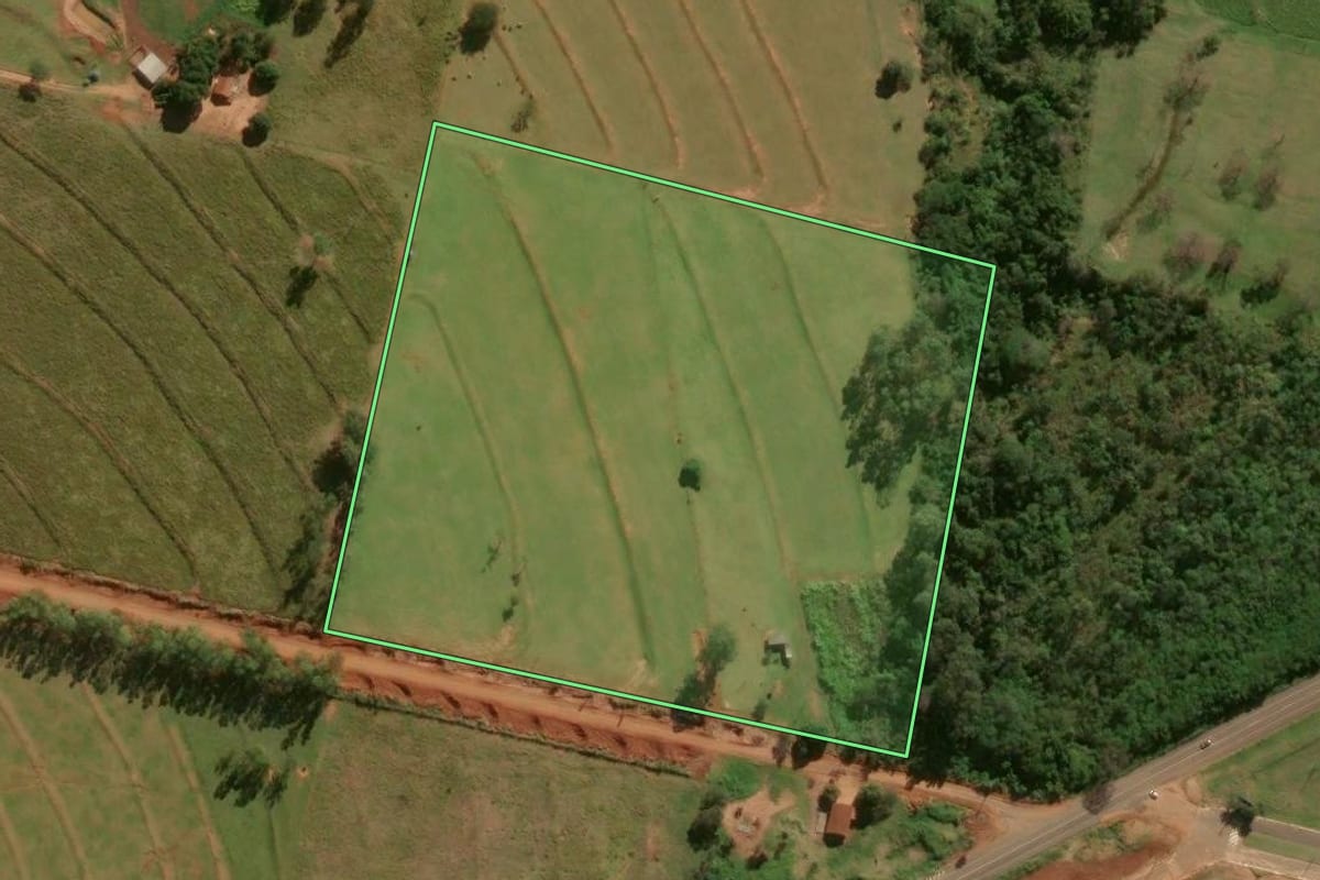 Imagem de satélite do imóvel rural em Cafezal do Sul (PR), com o contorno declarado no CAR desenhado por cima.