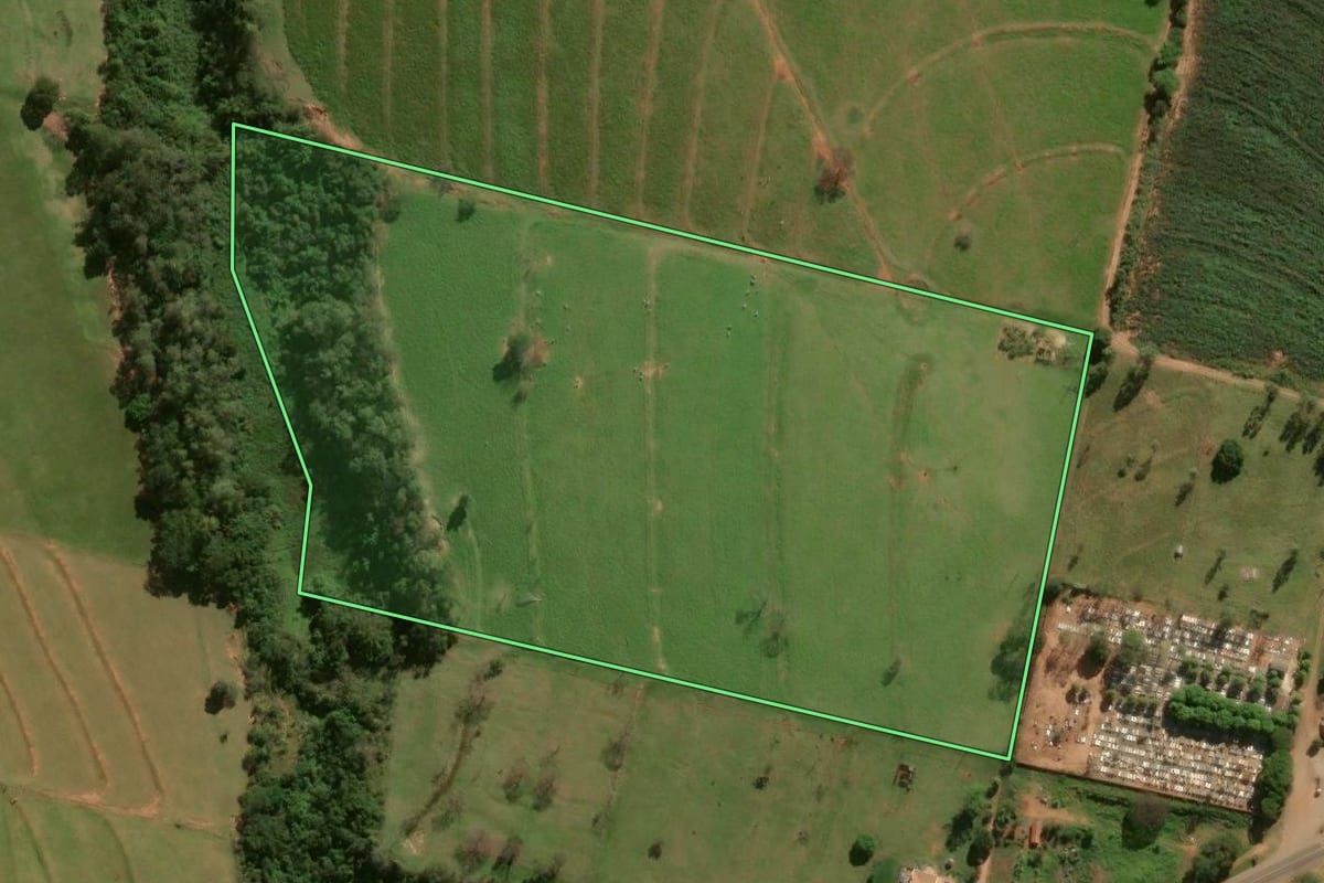 Imagem de satélite do imóvel rural em Cafezal do Sul (PR), com o contorno declarado no CAR desenhado por cima.