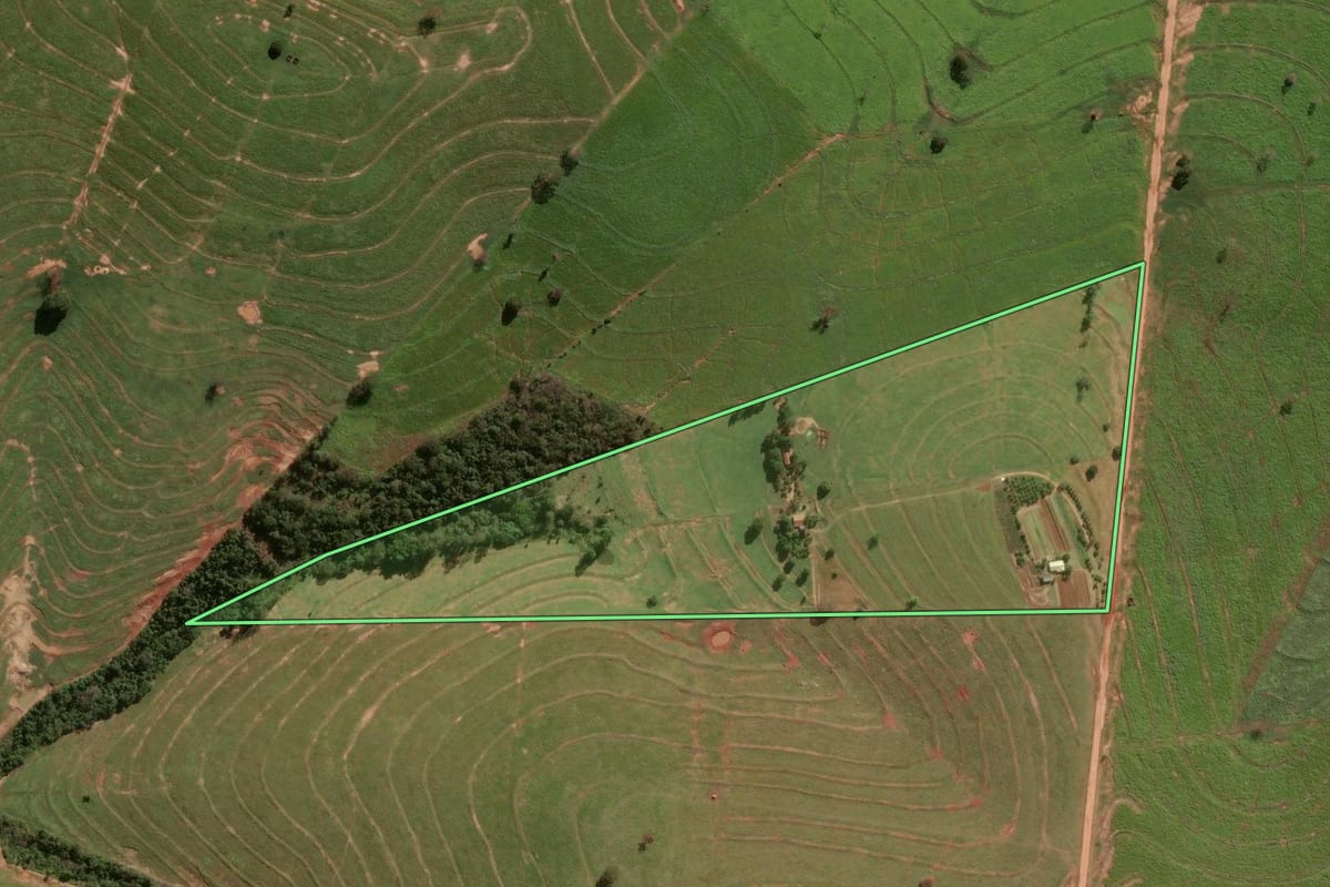 Imagem de satélite do imóvel rural em Cafezal do Sul (PR), com o contorno declarado no CAR desenhado por cima.