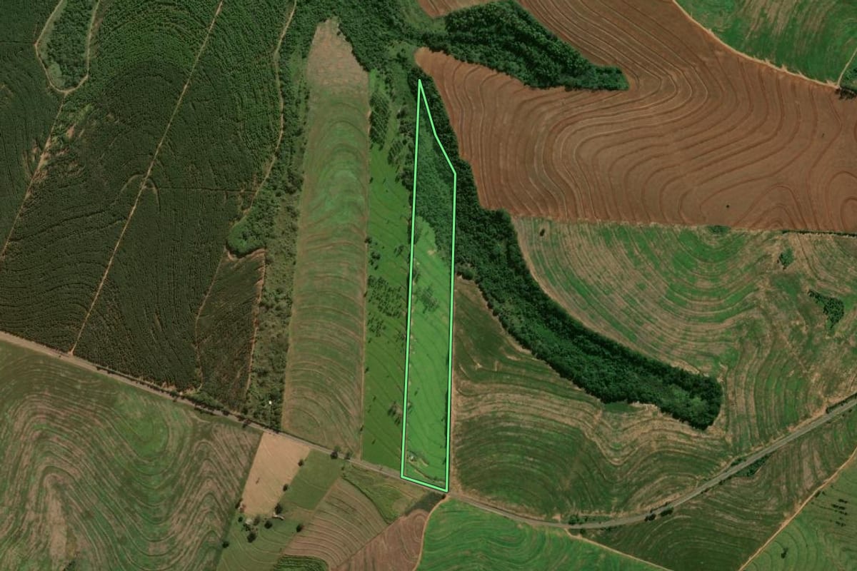 Imagem de satélite do imóvel rural em Cafezal do Sul (PR), com o contorno declarado no CAR desenhado por cima.