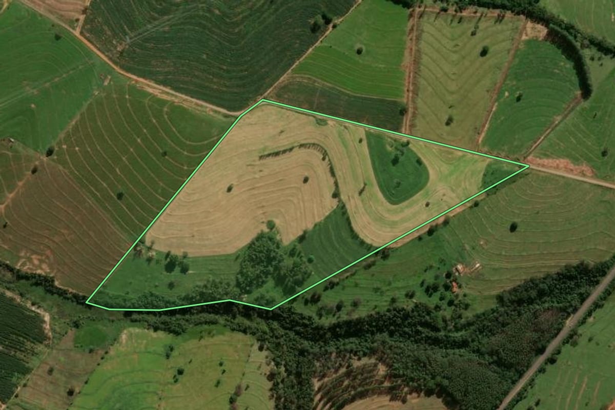 Imagem de satélite do imóvel rural em Cafezal do Sul (PR), com o contorno declarado no CAR desenhado por cima.